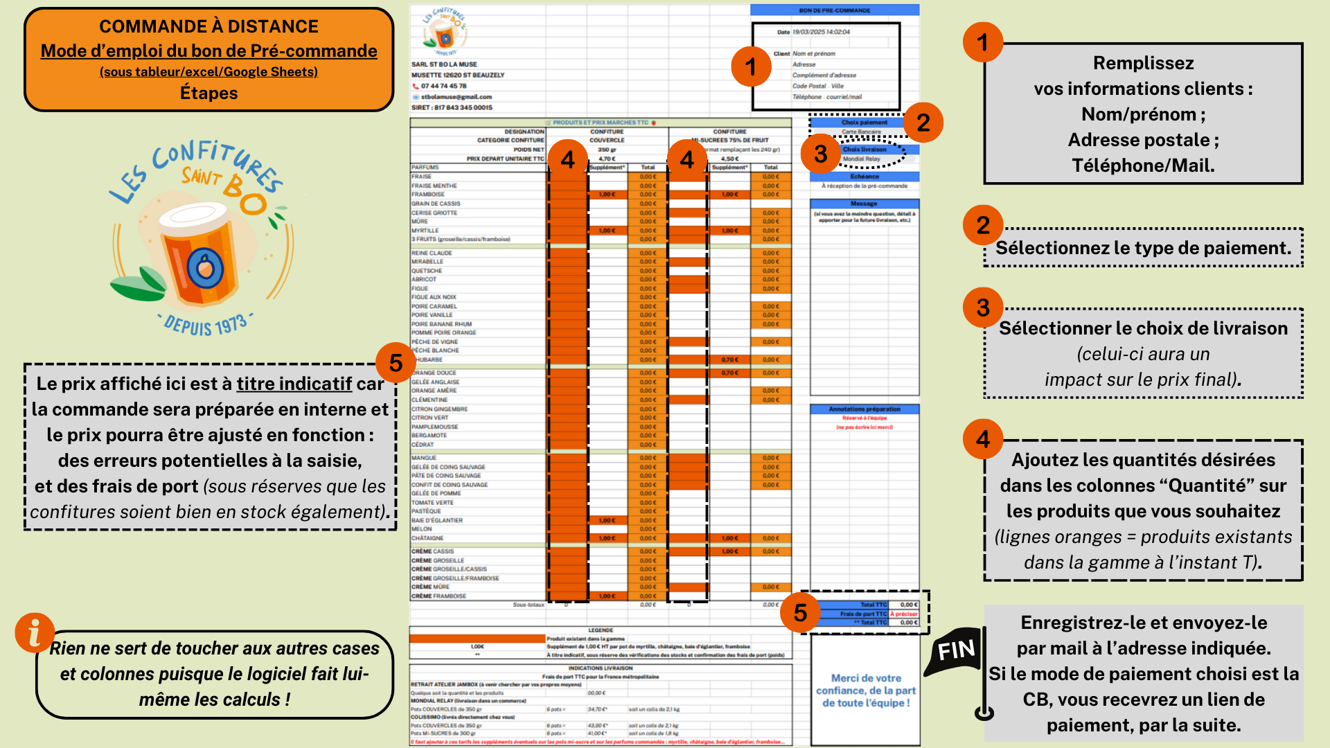 Instructions pour remplir le bon de commande XLSX Modèle 2025